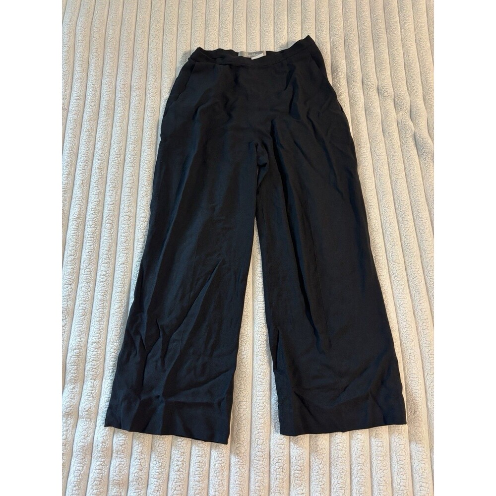 Max Mara Side Zip Wide Leg Trouser Pants Women's Size 6 Black Office Work Wear